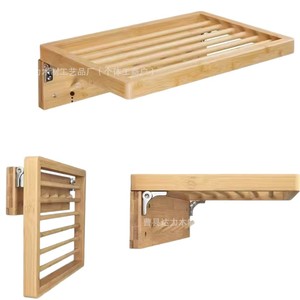 Wooden Towel Rack 4 Bars Foldable With Hooks <b>Bathroom</b> Storage Shelf Multipurpose <b>Accessory</b> - Product Image 5