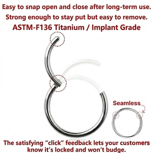 JiaXin Anello Clicker a Cerniera in Titanio ASTM F136 G23 per Septum, Naso, <span class=keywords><strong>Trago</strong></span>, Cartilagine, Helix, Daith, Rook, Conch - Product Image 2
