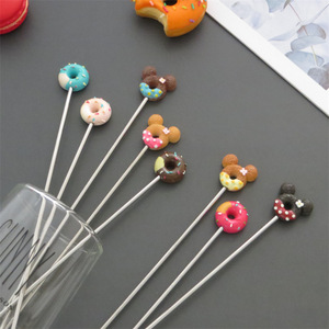Donut Cocktail Stirrers Reusable Stainless Steel Metal Mixing <strong>Stick</strong> Tea Coffee Wine <strong>Milk</strong> Cartoon Long Handle <strong>Stick</strong> - Product Image 1