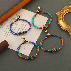 Boho Style Retro <strong>Nepal</strong> Bead Turquoise Stone Beaded Bracelet Handmade Rope Bracelet for Women and Girls - Product Image 3