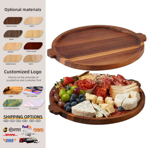 Vassoio Rotondo in Legno di Acacia Naturale, Piatto di Servizio in Legno <span class=keywords><strong>per</strong></span> Formaggi, Frutta e Antipasti - Product Image 1