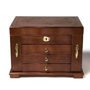 鏡と引き出し付きの木製ジュエリーボックス、ロック付きの無垢材ジュエリー収納ボックス、ヴィンテージスタイルの収納ボックス - Product Image 2