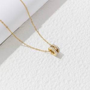 XIXI números romanos cintura pequeña circón diamante círculo 18K chapado en oro colgante de acero inoxidable mujeres joyería de moda collares - Product Image 3