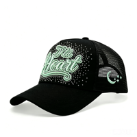 Casquettes Trucker en Maille Jersey à 5 Panneaux Personnalisées avec Broderie 3D, Logo Propre, Motifs Fruits/Pois en Strass, Vente en Gros