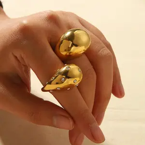 Cincin kubah desain populer cincin Chunky pernyataan tetesan air baja tahan karat tahan air trendi untuk wanita