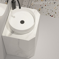 Ensemble de meuble-lavabo mural de style moderne avec vasque en céramique effet dalle de roche, finition laquée et miroir LED, pour salle de bain, hôtel, villa et balcon extérieur