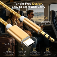 Câble audio auxiliaire Type C vers 3,5 mm, tressé en or, coque en alliage d'aluminium TPE, pour voiture, écouteurs, téléphones, transmission sonore pure