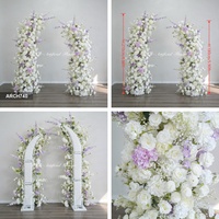 Arche de décoration florale élégante pour mariage 1,8+2,1m en forme de corne, toile de fond en fleurs artificielles réalistes en soie blanches et violettes