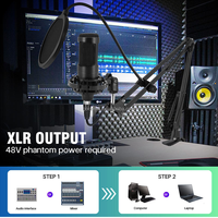 Ensemble microphone de studio et casque, microphone à condensateur XLR avec bras articulé, support antichoc, casque supra-auriculaire de monitoring