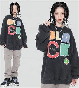 Felpa lavata <span class=keywords><strong>Vintage</strong></span> con toppa da uomo personalizzata Unisex <span class=keywords><strong>oversize</strong></span> <span class=keywords><strong>Vintage</strong></span> Wash felpa - Product Image 5