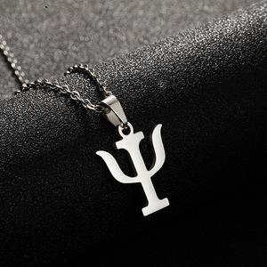 Collier en acier inoxydable plaqué or, simple, symbole grec PSI, collier pendentif psychologique PSI pour homme et femme - Product Image 3
