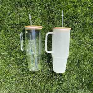 Gobelets de voyage en verre dépoli transparent pour sublimation, 32oz et 40oz, avec couvercle en bambou, entrepôt USA - Product Image 4
