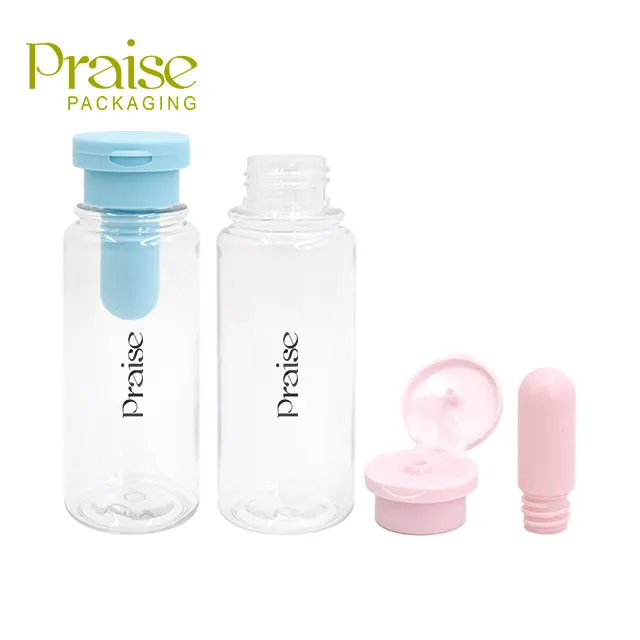 زجاجة محلول للعناية بالبشرة, زجاجة شفافة من البلاستيك للعناية بالبشرة مقاس 60 مللي + 1 مللي ، تصميم منفصل