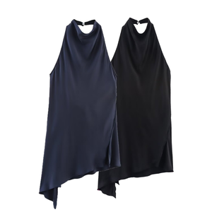 Hot Sale <b>Purple</b> Casual Fashion Women's Halter <b>Tank</b> <b>Top</b> Breathable Woven Fabric Back Hollow Out Design - Product Image 4