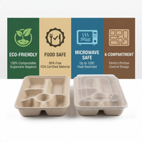 Meilleure Vente : Boîte à lunch multi-compartiments 6 sections en pulpe de canne à sucre écologique de 32 oz avec couvercle, idéale pour cantines de prison et buffets
