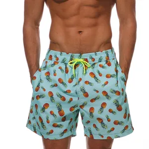 Shorts de praia para homens, calção de banho com estampa de sublimação para atacado, logotipo personalizado de alta qualidade, padrão de tecido casual