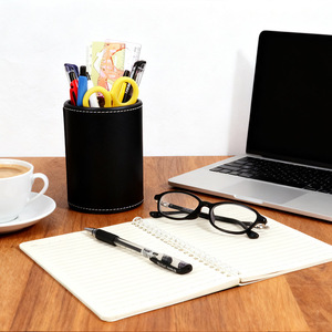 Porte-crayons rond à faible MOQ, organiseur de bureau, <span class=keywords><strong>pot</strong></span> à crayons en cuir PVC noir avec doublure en flanelle douce pour l'organisation du bureau - Product Image 6