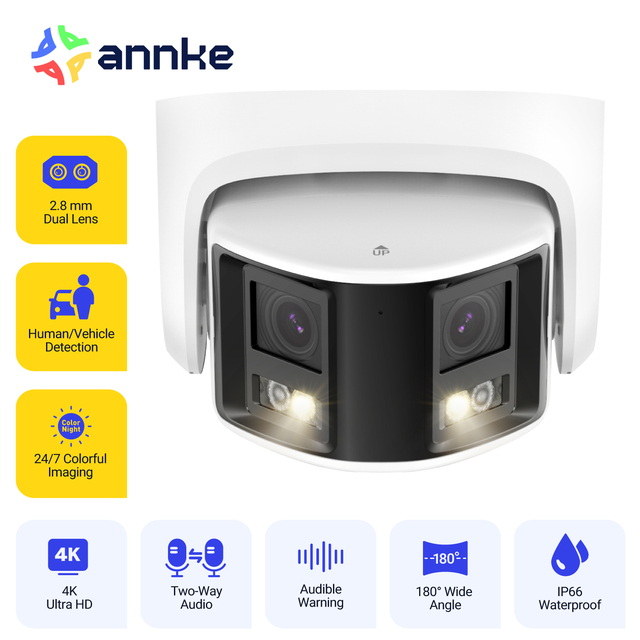4K(8MP) AI Dual Lens Panoramic FOV 180 with Two Way Audio, Color Night IP POE CCTV Turret ANNKE Camera