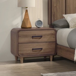 Contemporary Two <b>Drawer</b> Nightstand Wooden <b>Storage</b> Brown Finish Modern Bedroom Furniture - Product Image 4