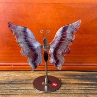 Papillon en agate mousse naturelle sculpté à la main, cristal fluorite en matériaux mixtes, sculpture animale pour collection et bien-être