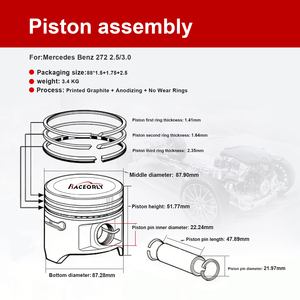 RACEORLY A2720301018 Jeu de pistons moteur M272 pour <span class=keywords><strong>Mercedes</strong></span> Benz 2.5 3.0 V6 C300 E300 Alésage 88mm <span class=keywords><strong>6</strong></span> pièces Réparation de fuites d'huile - Product Image 4