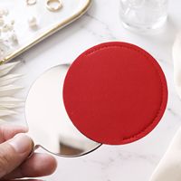 Miroir compact rond en acier inoxydable coloré avec étui en cuir PU