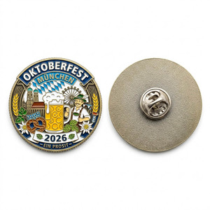 Épinglette Souvenir Ronde Personnalisée en Alliage de Zinc Doré Antique avec Émail Souple <span class=keywords><strong>pour</strong></span> les Célébrations de l'Oktoberfest 2026 – Vente en Gros - Product Image 1
