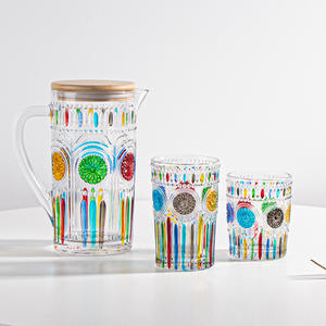 En gros, Ensemble de théière rétro motif tournesol, en verre à relief arc-en-ciel peint à la main, pour la maison et le salon, pour boissons, thé aux fruits et café - Product Image 1