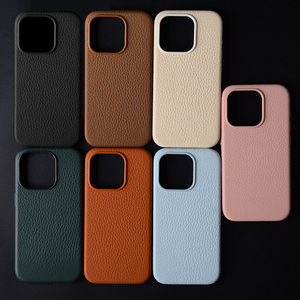 Ốp điện thoại da <span class=keywords><strong>Pebble</strong></span> cho iPhone 15 16 Pro Max Plus, siêu mỏng, cao cấp, chất liệu da thật vân荔枝, bao phủ toàn bộ máy - Product Image 3