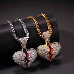 Joyería de <span class=keywords><strong>moda</strong></span> de tendencia, colgante de Corazón Roto chapado en oro y plata, dijes de cobre con collar de cadena torcida de acero inoxidable para hombres - Product Image 5