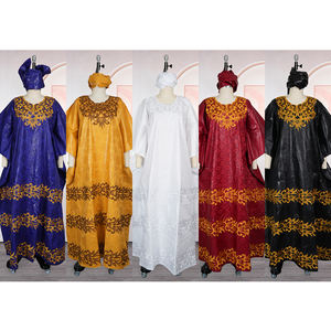 Robe africaine traditionnelle H&D 2026, nouveau style, broderie personnalisée, robe <span class=keywords><strong>bazin</strong></span> décontractée, robe <span class=keywords><strong>boubou</strong></span> avec foulard - Product Image 6