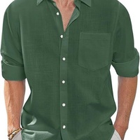 Nouvelle Chemise Décontractée Homme en Lin/Coton Popeline Anti-Plis Imprimée à Col Montant et Manches Longues Respirante pour l'Automne