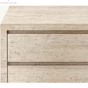 ตู้ทรงเรขาคณิตสีเบจ <span class=keywords><strong>Travertine</strong></span> ปลายสูงสลักหินเหลี่ยมดีไซน์อิตาลีตู้หินธรรมชาติ - Product Image 3