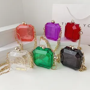 New Style Candy Color Chain Bag Luxury Evening Crossbody Bag Mini Square Acrylic Purse Cosmetic Box Bag For Ladies