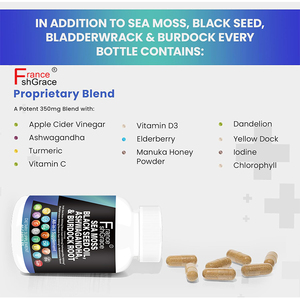 Complément personnalisé de mousse marine, huile de graines noires, ashwagandha et racine de bardane pour améliorer le stress et la santé digestive – Capsules de mousse marine - Product Image 3