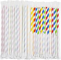 Pailles à boire en papier rayées de 6 mm x 200 mm, emballées individuellement, jetables, vente en gros