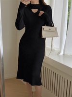 Robe tricotée à manches longues et col haut pour femme, tenue moulante, OEM, automne, hiver
