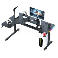 Bureau de jeu en forme de L Wquantm avec structure métallique et surface en mélamine, système de réglage de la hauteur à moteur unique