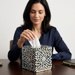 Exquisite Modern Durable Handmade Mother of Pearl Inlay Tissue Box Custom Floral Design for Home Decor Hotels Luxury Gifting - Product Image 1