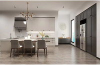 Meubles de cuisine modernes style Shaker, menuiserie, placage naturel, porte tambour avec éclairage LED et plan de travail en marbre