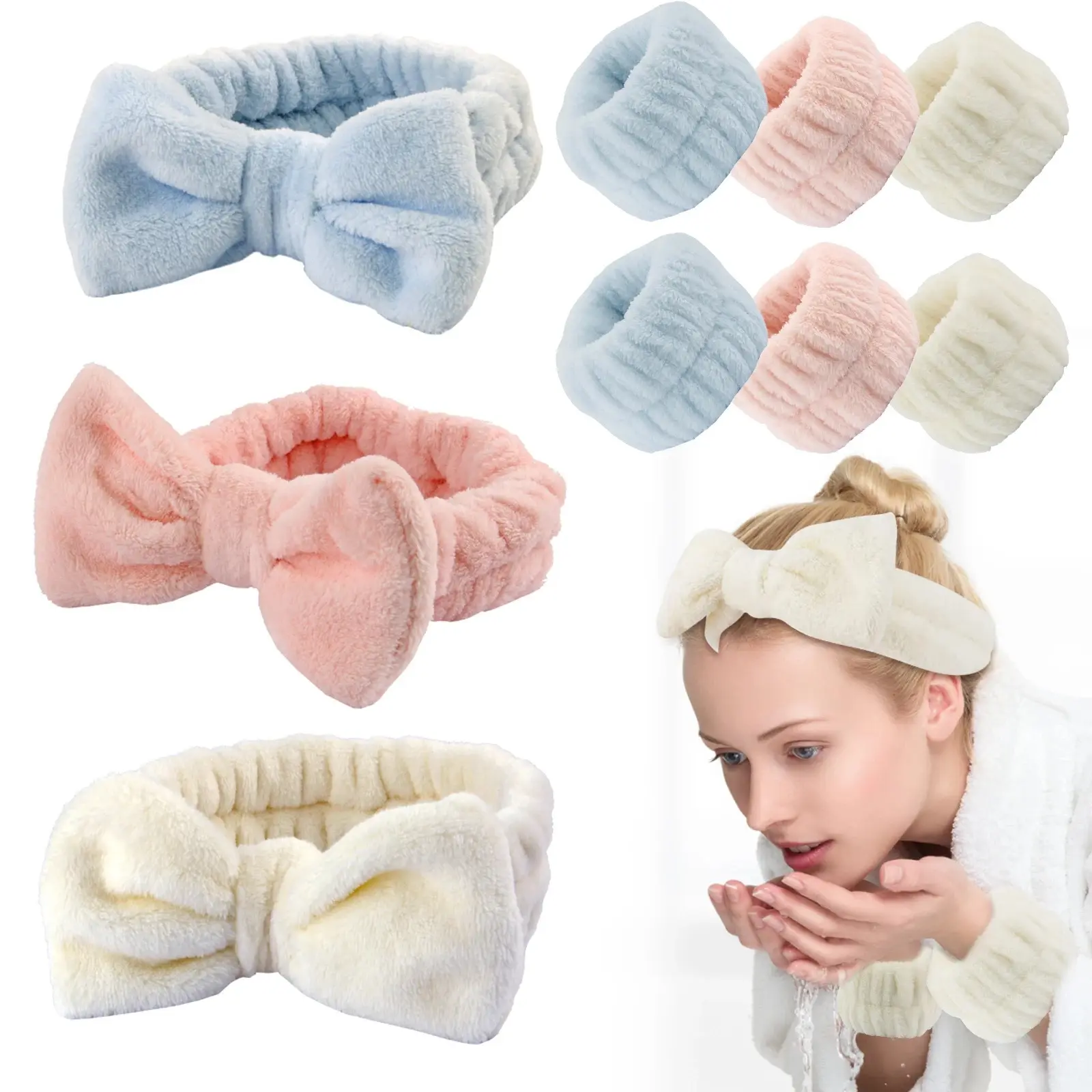 Big Rabbit Ears Coral Fleece Soft Elastic Hairbands SPA Bath Shower Make Up Wash Face headband Hair Band Girls Hair Accessories