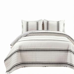 Ensemble de literie en coton rayé, ensemble de couette matelassée, housse de couette respirante pour toutes les saisons, pour la maison, l'hôtel, le mariage - Product Image 1