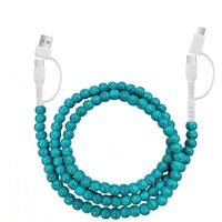 Nouveauté : Câble de charge perlé pour téléphone en cuivre rouge et turquoise style western, avec transfert de données rapide, prix de gros