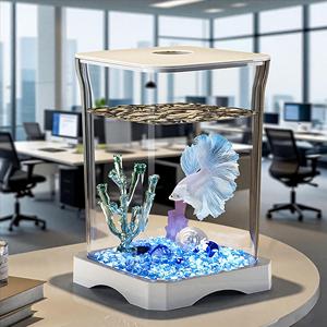 Dou <span class=keywords><strong>Fish</strong></span> Pro Betta Kit Tank Self Clean acquario acrilico Desktop Eco <span class=keywords><strong>Fish</strong></span> Hab con filtro a LED tutto in uno pronto all'uso - Product Image 2