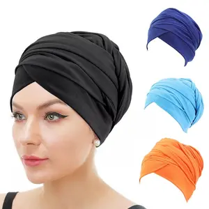 Wanita Katun Elastis Jilbab Peregangan Headband Panjang Ekor Kepala Wrap Bonnet Indian Topi Muslim Headcover Wanita Aksesoris Rambut