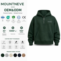 Sweat-shirt personnalisé en molleton épais pour homme, à demi-zip, épaules tombantes, poche kangourou, coupe oversize, vert, style streetwear