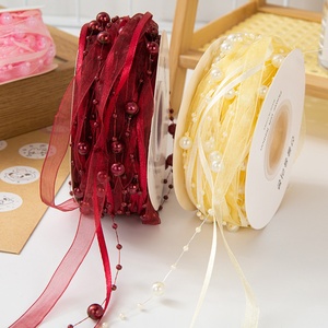 Ruban de 1 cm, style bohème, 20 yards, chaîne de perles, ruban en gaze de neige, perlé, pour mariage, cadeau artisanal, bouquet de fleurs, boîte cadeau de fruits - Product Image 3