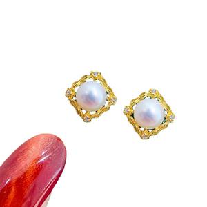 Pendientes de Plata Fina S925 WENCHI con Accesorios DIY para Perlas, Bandeja Vacía para Perlas Redondas de 7-9mm, Joyería de Encaje China 11215 - Product Image 5