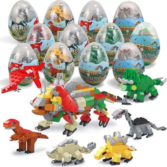6 종 빌딩 블록 공룡 계란 캡슐 6in1 DIY 조립 장난감 키트 동물 모델 서프라이즈 계란 교육 아이들을위한 재미