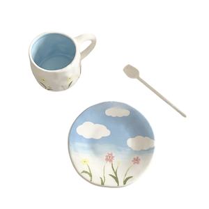 Ensemble tasse et soucoupe en céramique coréenne, peint à la main, pour café et thé de l'après-midi, qualité supérieure - Product Image 1